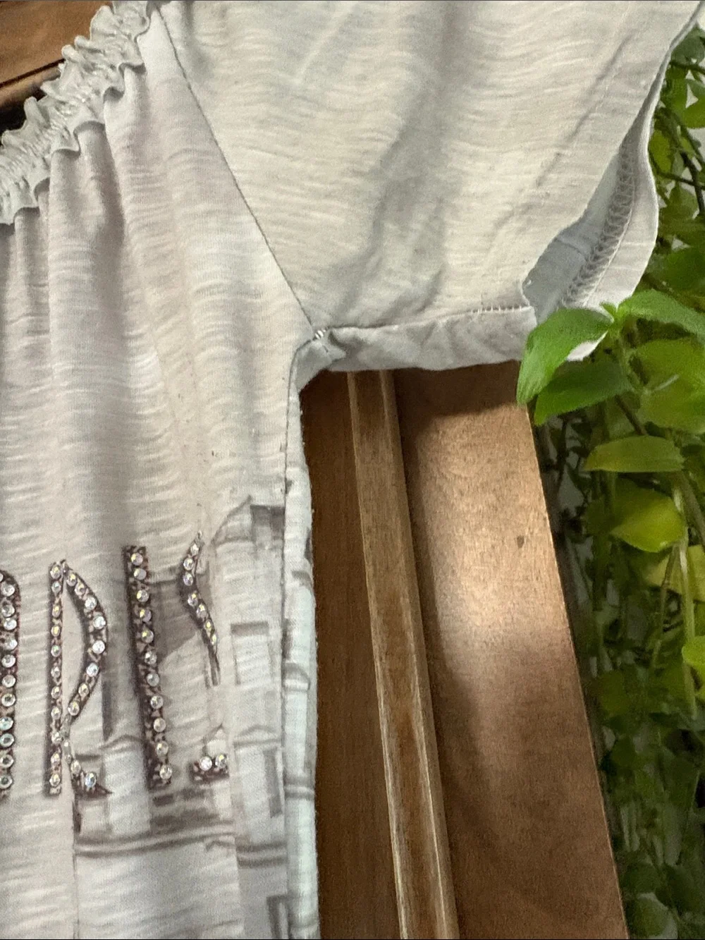 Gray Paris Skyline Off-Shoulder Tunic Top